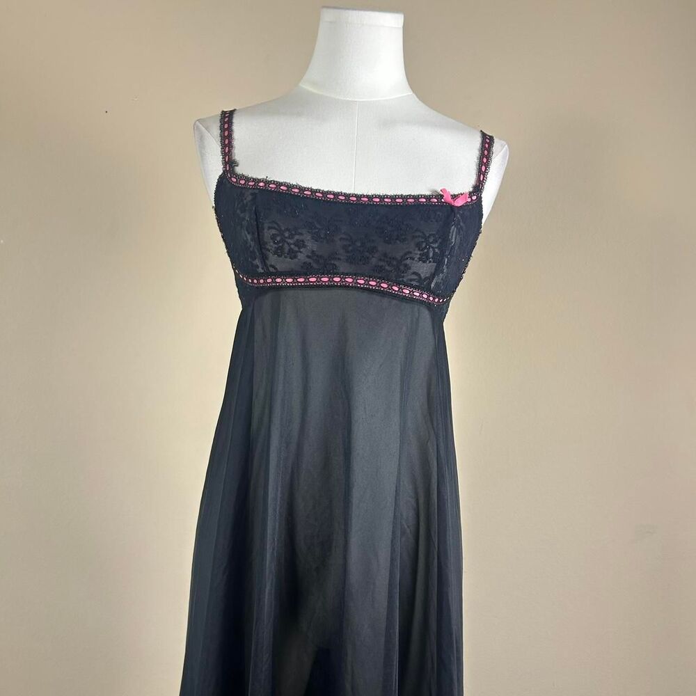 Pink and Black Vintage Scene Y2K Mcbling Black Lace Slip Maxi Dress